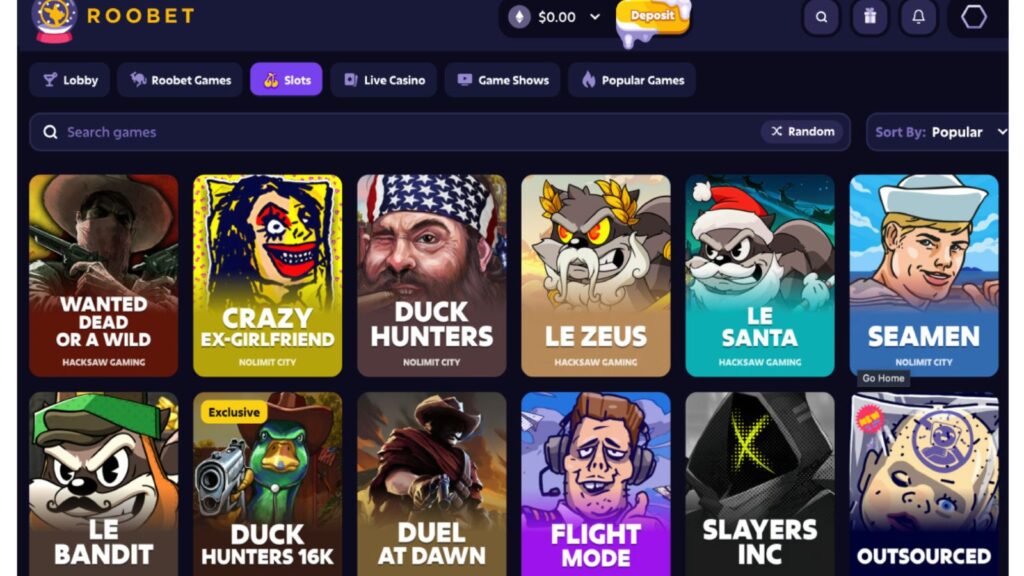 A screenshot of the Roobet slot games page