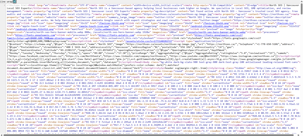 Source code of a website
